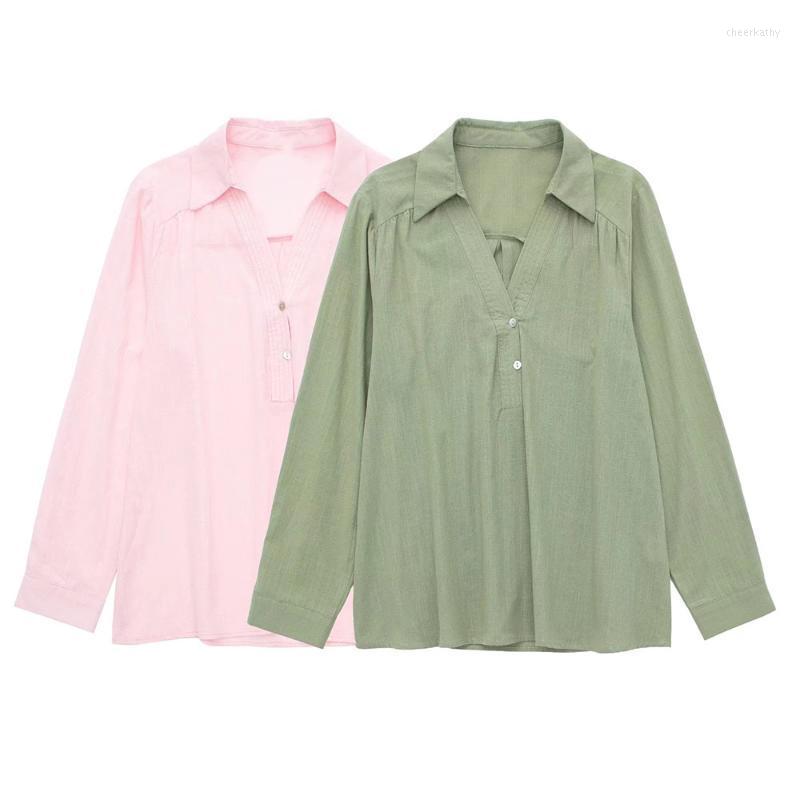 

Women's Blouses & Shirts Female Clothing The Long Sleeve Shirt Button Lapel Basic Ladies Tops Flax Fashion Woman 2022Women's Chee22, Photo color