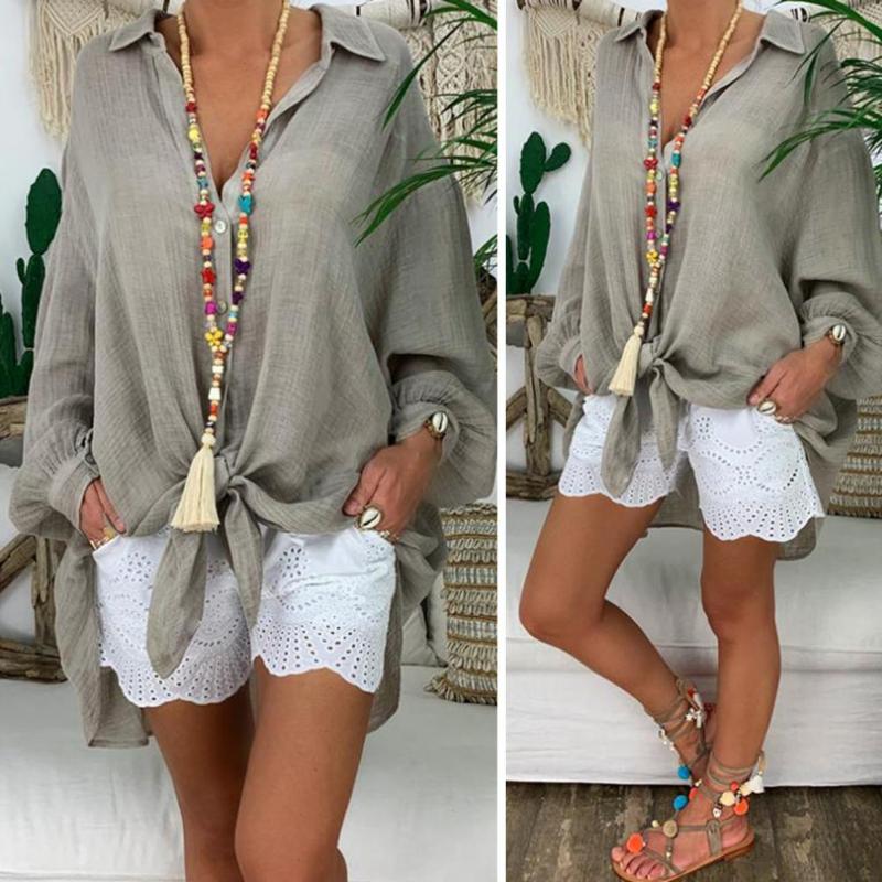 

Women's Blouses & Shirts Women Beach Shirt Top Turn Down Collar Long Sleeve Mid-Length Oversized Solid Color Loose Blouse Ladies ClothingWom, Purple