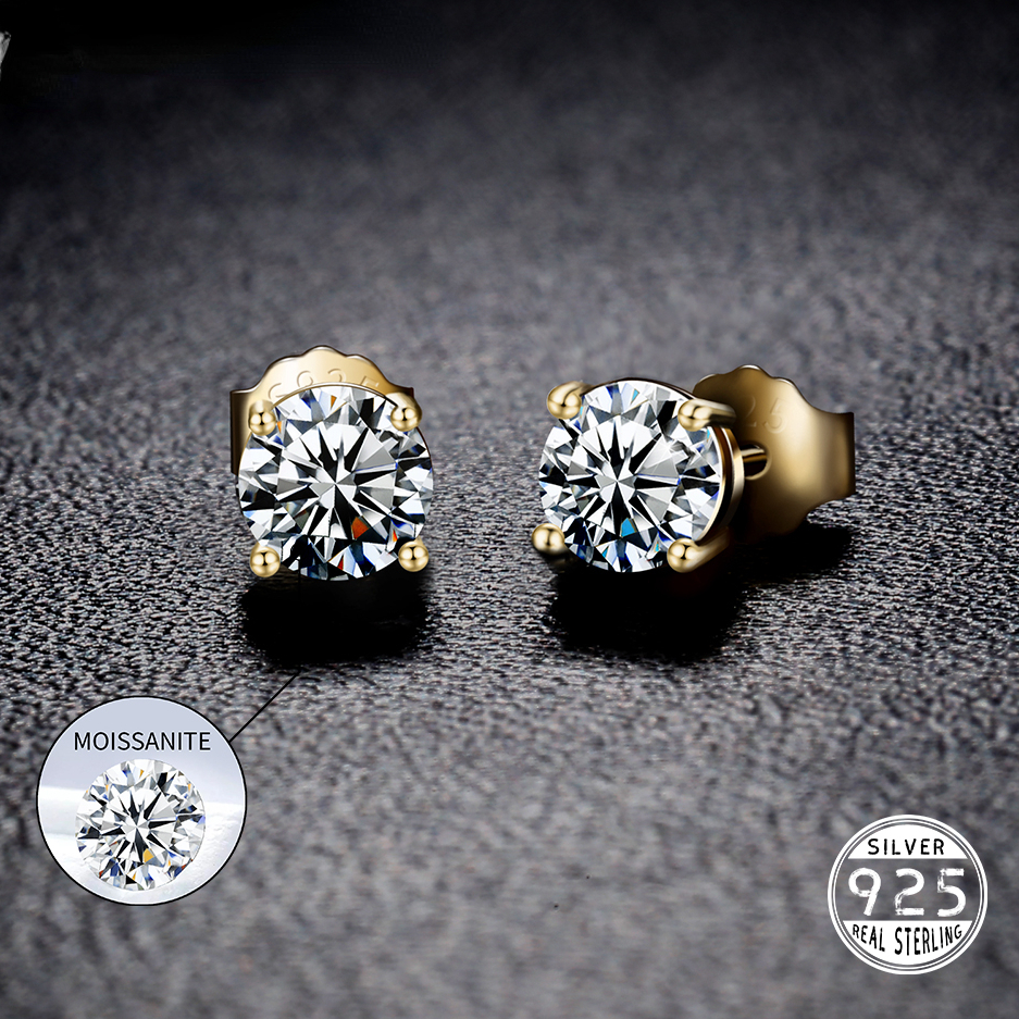

3/4/5/6.5/8mm Bling Round Moissanite Stud Earrings 100% 925 Sterling Silver Earring Studs 18K Gold Plated Find Quality Iced Out Diamond Hip Hop Jewelry Gifts for Men Women