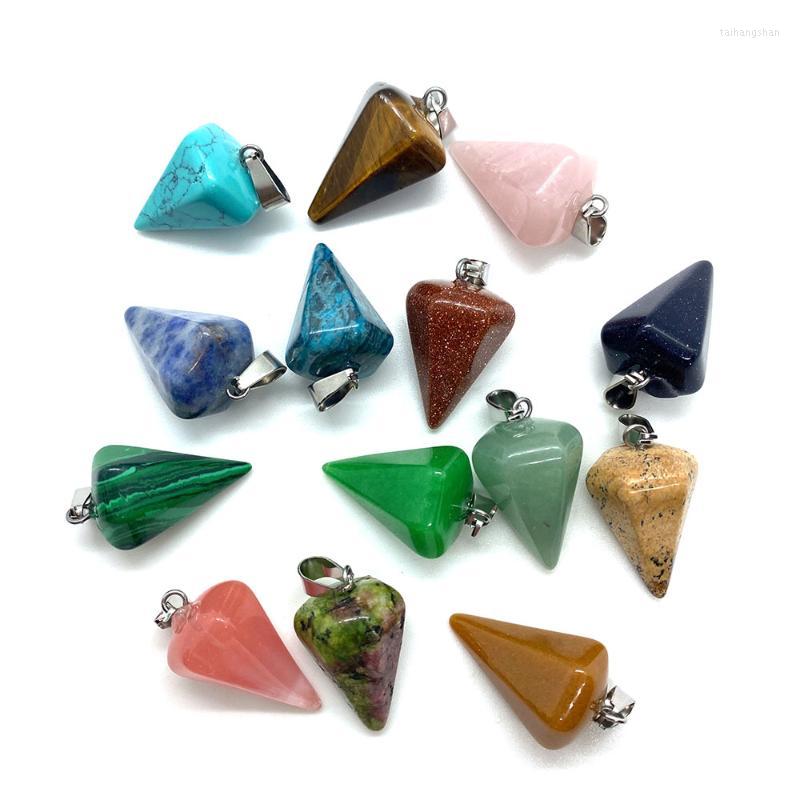 

Pendant Necklaces Natural Stone Cone Faceted Tiger Eye Crystal Agate Quartz Blue Pine Charm For DIY Handmade Necklace AccessoriesPendant