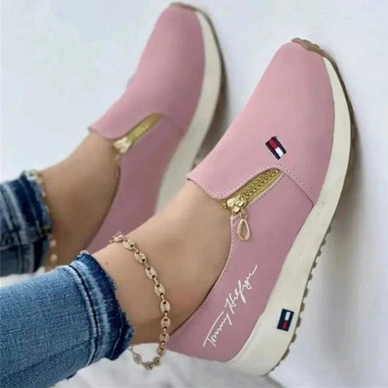 

2022 Summer New Flat Casual Sneakers Women Shoes Fashion Classic Round Toe Side Zipper Trend All-match Lazy Shoes HM562, Clear