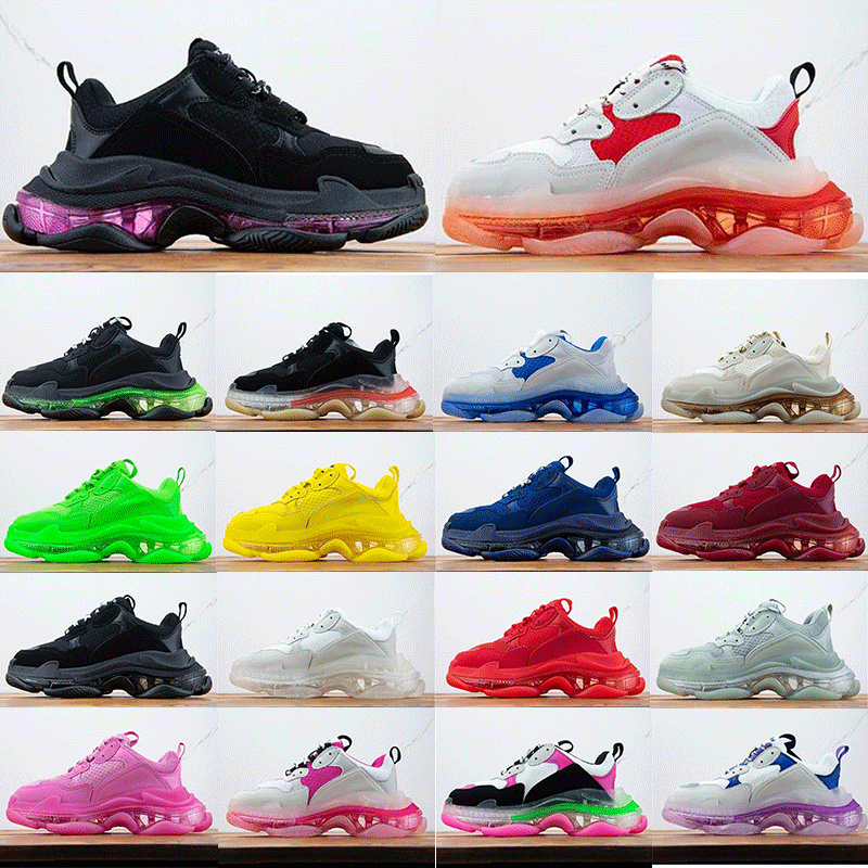 

2022 luxury sneakers clear sole triple s casual dad shoes platform paris 17FW vintage old crystal bottoms triple-s balencaiga size36-45, 19