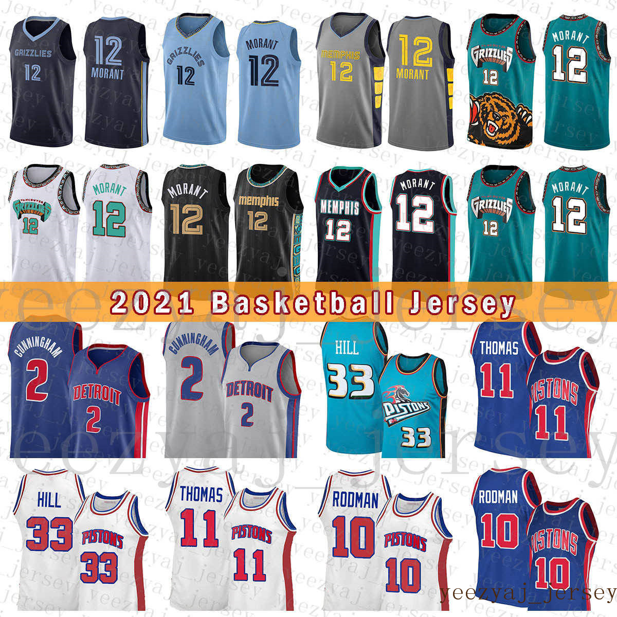 

Jersey 2022 New Memphis''Grizzlies''Men Detroit''Pistons''Men 12 2 33 11 Basketball Ja Morant Cade Cunningham Grant Hill Isiah Thomas 5008, Jersey-huosai