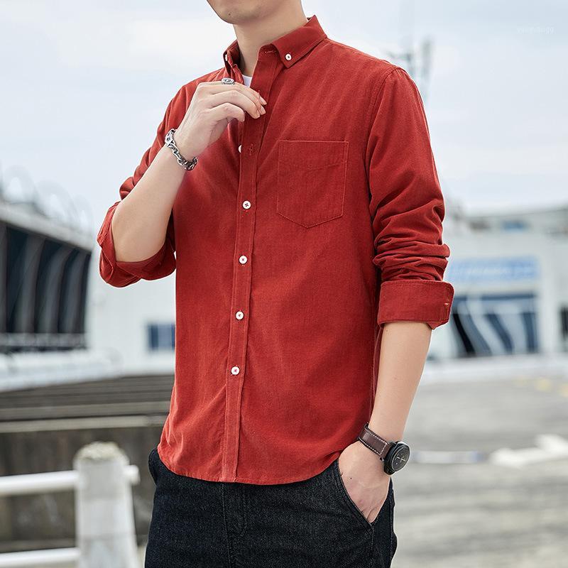 

Men's Casual Shirts 2022 Spring Autumn Cotton Corduroy Long-sleeved Shirt Fashion Lapel Plus Size Clothing, Gray