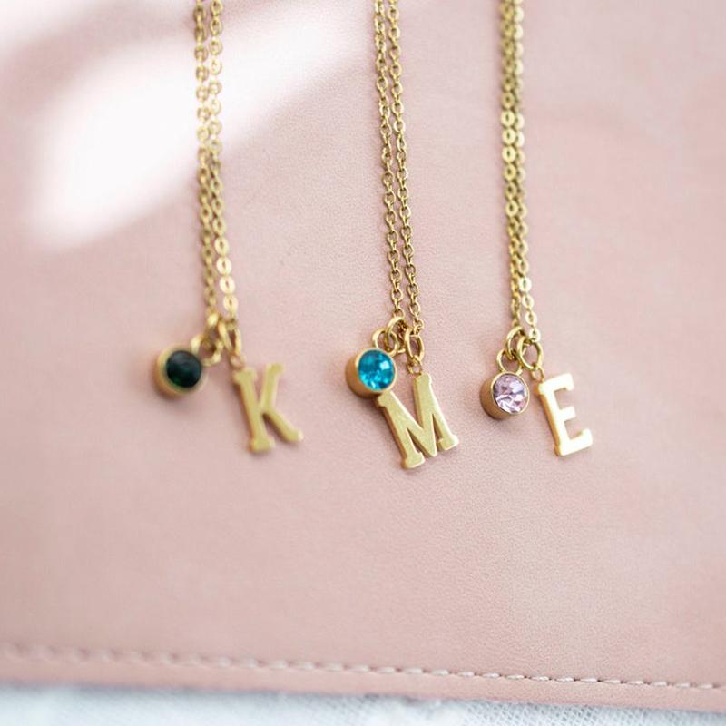 

Pendant Necklaces 14KGold Initial And Birthstone Necklace Stainless Steel Letter Gift For Her Personalised NecklacePendant