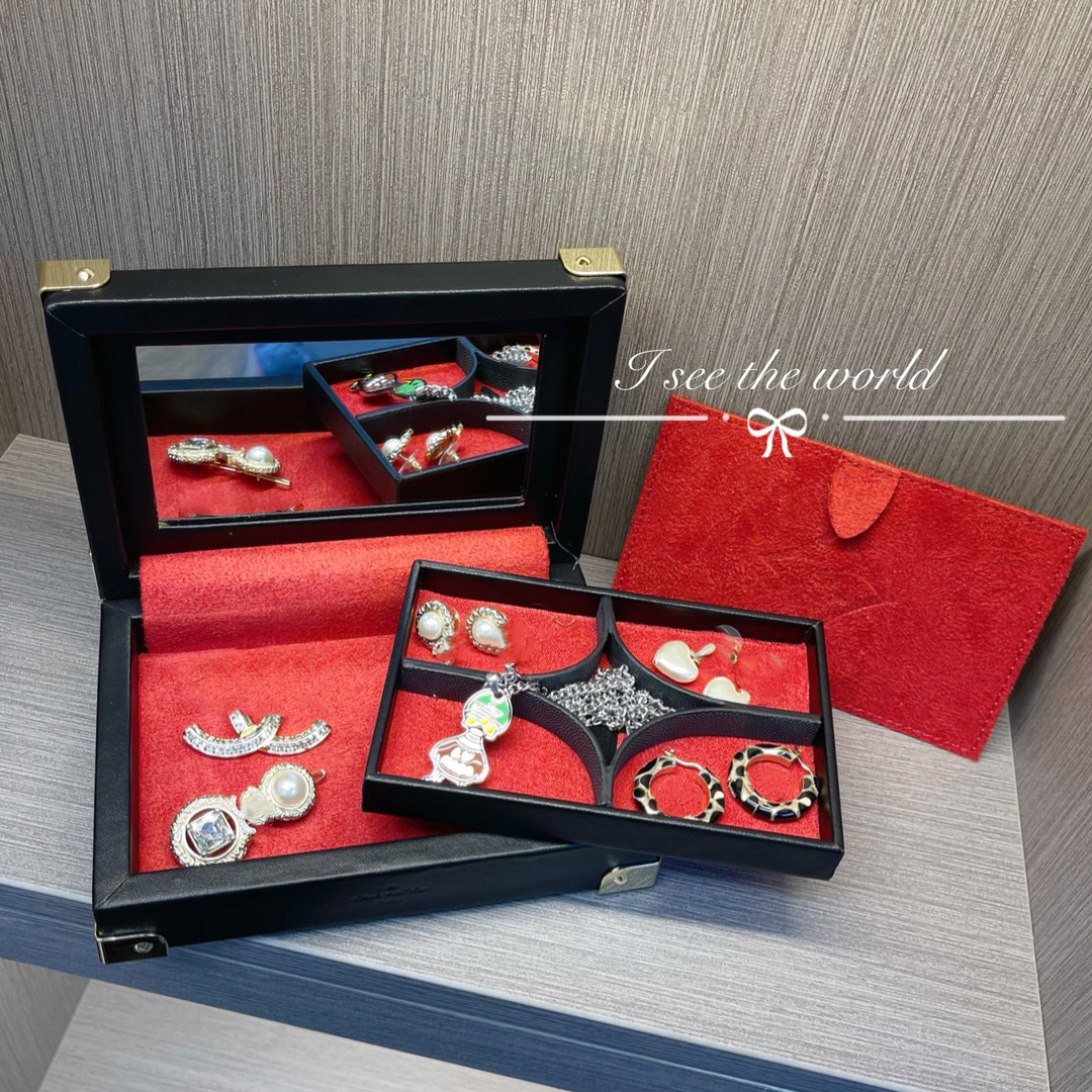 ILIVI Boîte à bijoux monogramme motif diamant noir à collectionner rouge rangement classique multi-usages trousse de maquillage organisateur cade