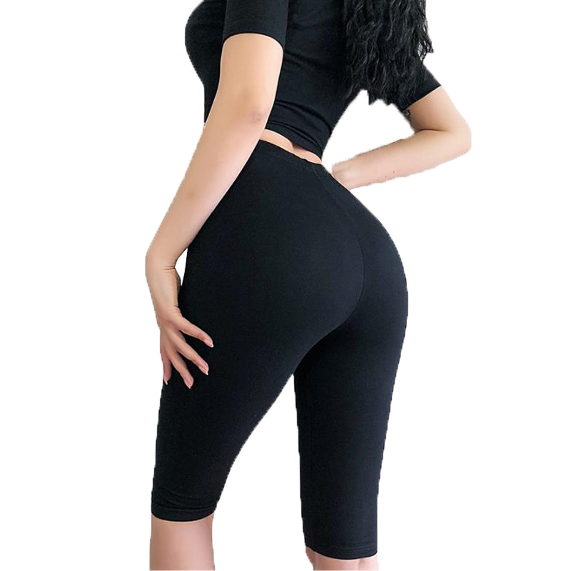 

Women High Waist Leggings Solid Simple Pocket Sports Leggings Short Running Athletic Yoga Shorts Pants, Black