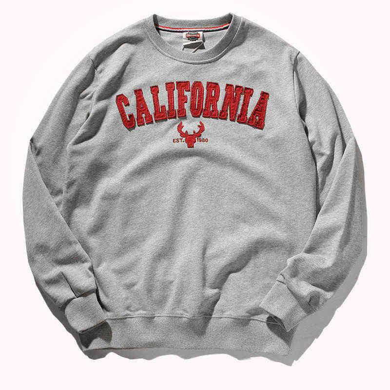 

2021 Autumn Winter New Pullover Hoodies Men's Fashion Long-sleeved O-neck Versatile Wash Terry Fabric Letter Sticker Sweatshirts T220726, Light gray
