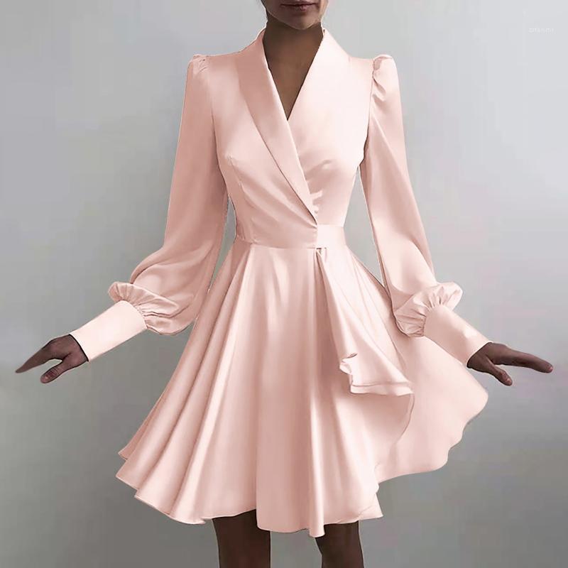 

Casual Dresses Women Ruffles Sweet V-neck Lantern Sleeve Mini Vestidos Womens Vintage Ulzzang Slim Elegant Streetwear Shirt Dress, Black
