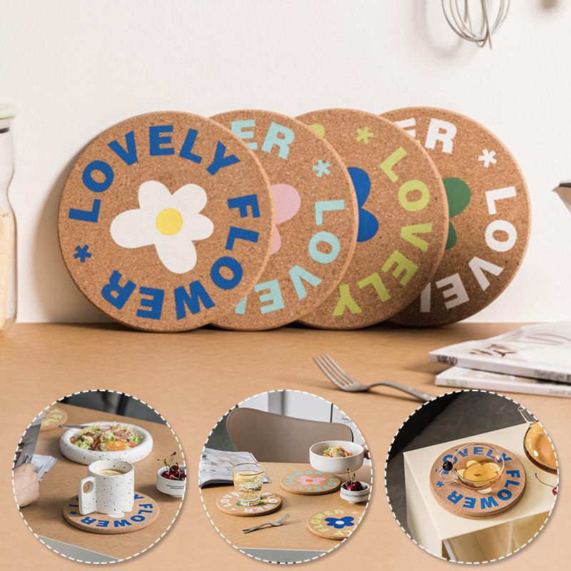 

Mats & Pads Cork Mat Cute Flower Pattern Placemat Eco-friendly Non-slip Insulation Pad Bowls Dishes Coasters Kitchen Table Supplies