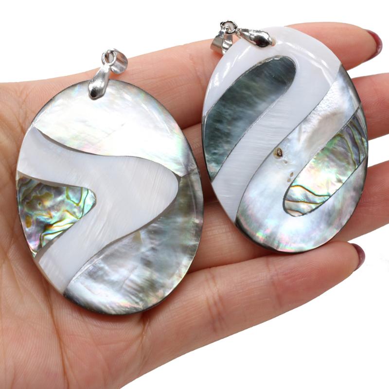 

Pendant Necklaces Natural Stripe Splicing Shell Mother Of Pearl Charms For Women Jewelry Making DIY Necklace Size 40x52mm