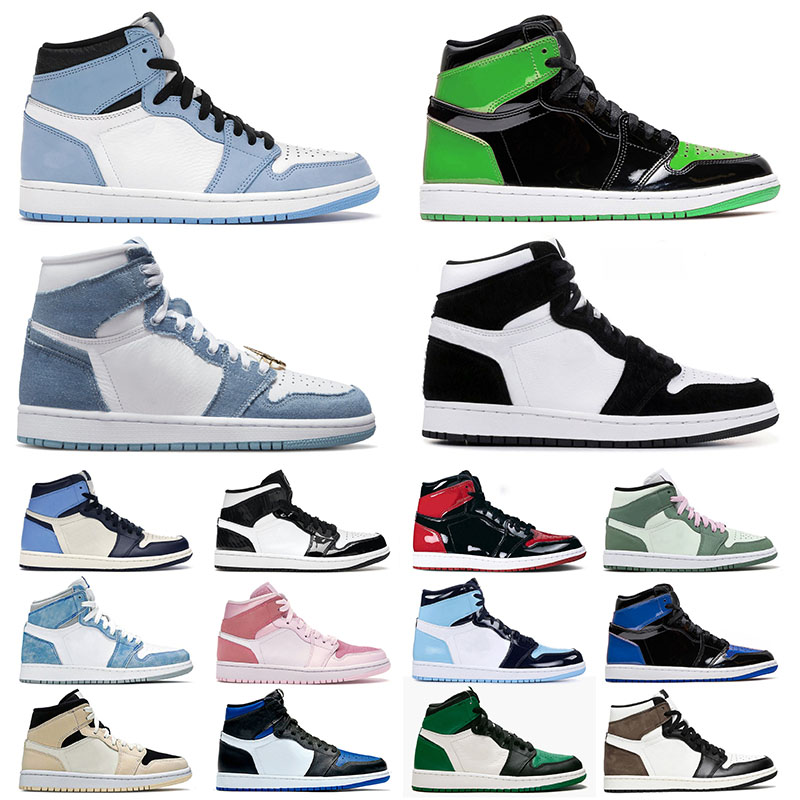 

2022 New Jorden 1 1s Mens Womens Jorda Jorden1s Basketball Shoes Denim University Blue High OG Dark Mocha Panda Patent Mid Dutch Green Designer Sneakers Trainers, A23 royal blue 36-46