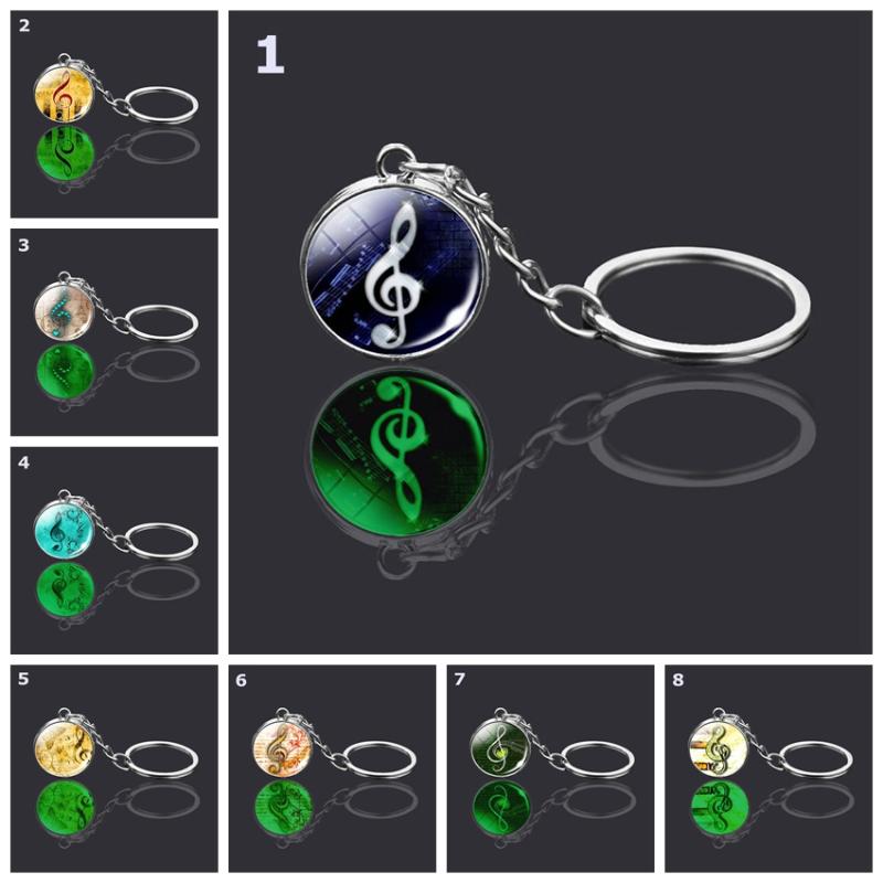 

Keychains Luminous Music Symbol Keychain Double-Sided Glass Ball Note Pendant Glowing Jewelry Car Keyring Accessories Gift