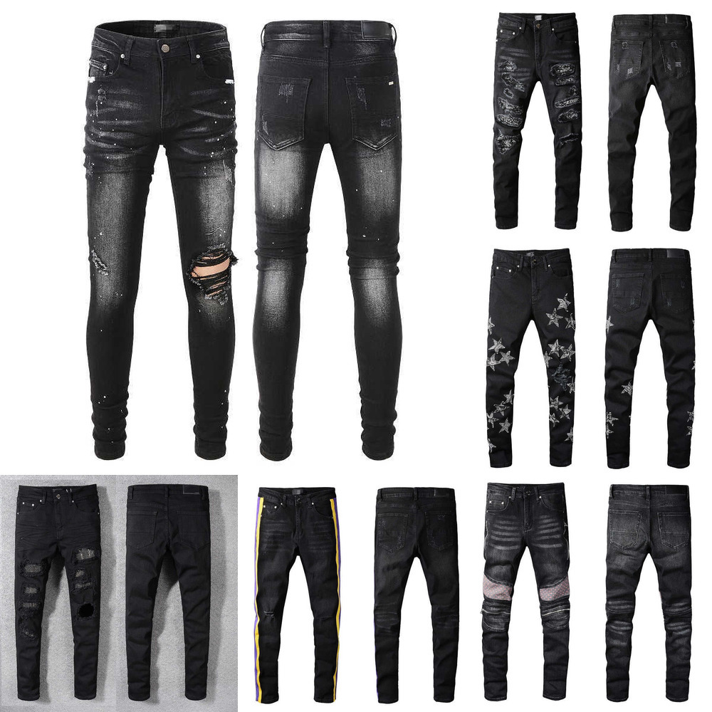 Jeans White Holes Skinny Ripped Mens Fit Designer Distressed Torn Pants For Man Damaged Patchwork Motorcycle Long Zipper Baggy Denimcowboy