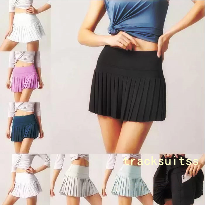 

2022 Outfit Yoga L-07 Tennis Skirts Pleated Skirt Gym lulu lu Clothes Women Womens Running Fitness Golf Pants Shorts Sports Back Waist Pocket, Customize