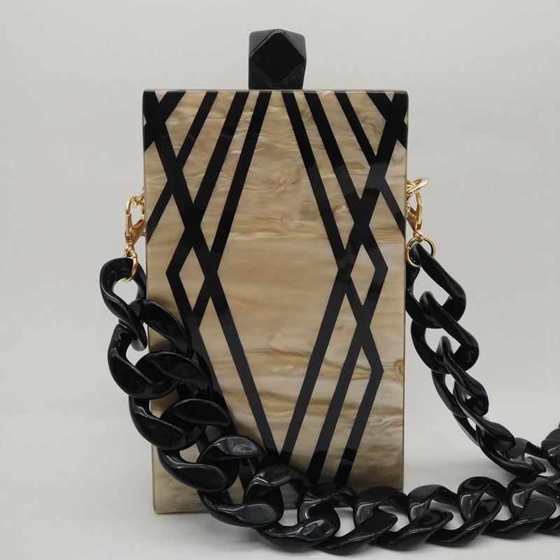 

Evening Bags Fashion Brand Designer Geometry Splice Print Acrylic Women Wallet Clutch Party Unique Personality Purse And Handbag, Coffee b