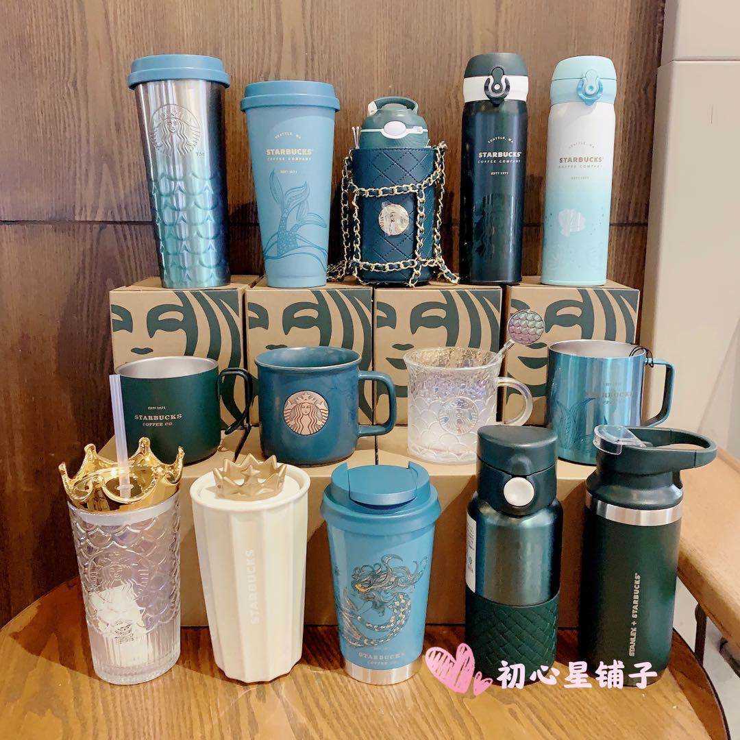 Starbucks cup 2020 anniversary magic fish scale Dark Green Goddess glass insulated straw mark drinking cup-image-758790584