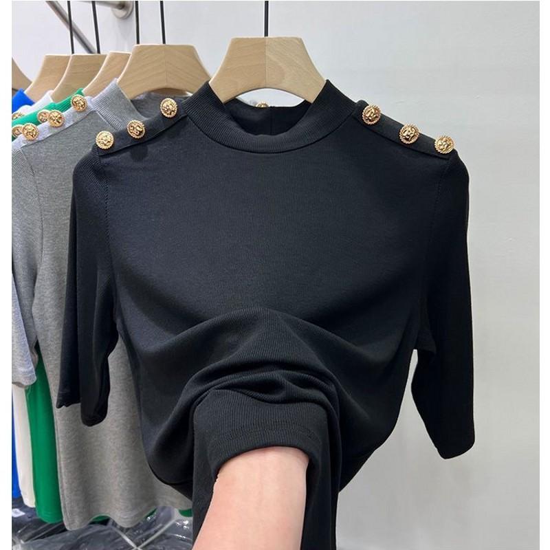 T-shirt Femme Été 2022 Mode T-shirt surdimensionné T-shirt Femme O-Cou T-shirts à manches courtes Bouton d'or Top Tee-shirt en coton Vêtements en
