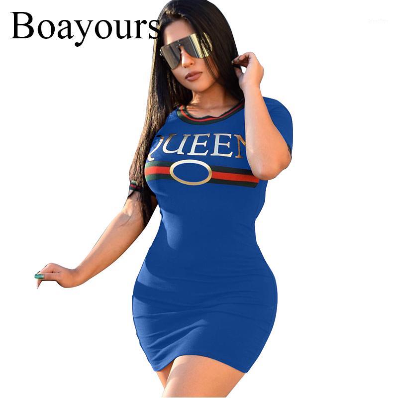

Boayours Letters Print T Shirt Dress Women Loose Short Sleeve Casual Ladies Dresses Black Party Mini T-shirt Vestidos, Blue