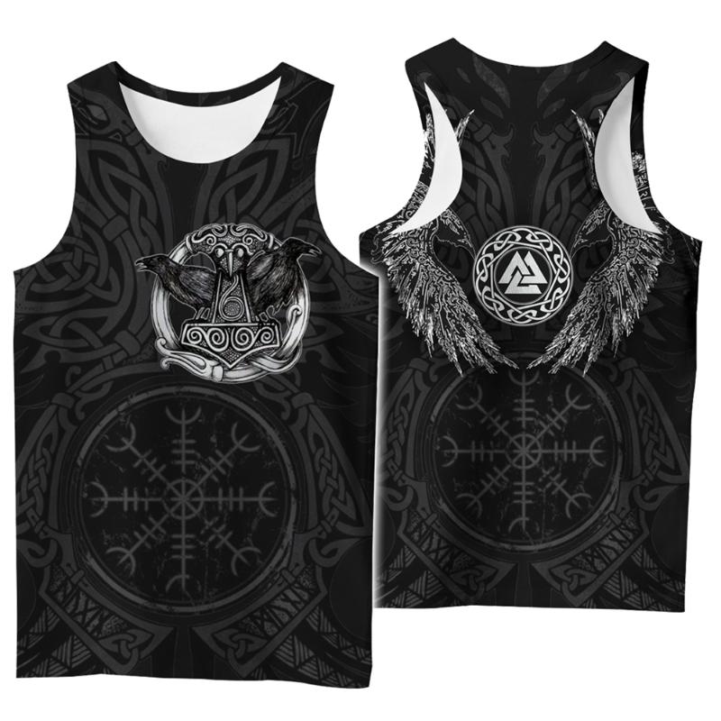 

Men' Tank Tops Odin Viking Symbol Tattoo Raven 3D Printed Men Shirt Vest Harajuku Fashion Sleeveless T-shirt Summer Streetwear Tops-2, White;black