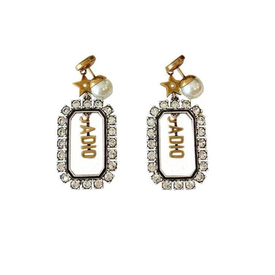 

Designer Earrings Stud Designers Brand 18K Gold Plated Geometry Letters Fashion Women Crystal Rhinestone Pearl Earring Wedding Par2912
