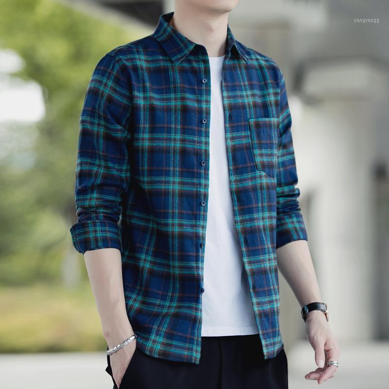 

Men's Casual Shirts Top Selling Product In 2022 Spring Autumn Teenager Students' Contrasting Plaid Shirt Slim-fit Lapel Trend, Red and gray grid