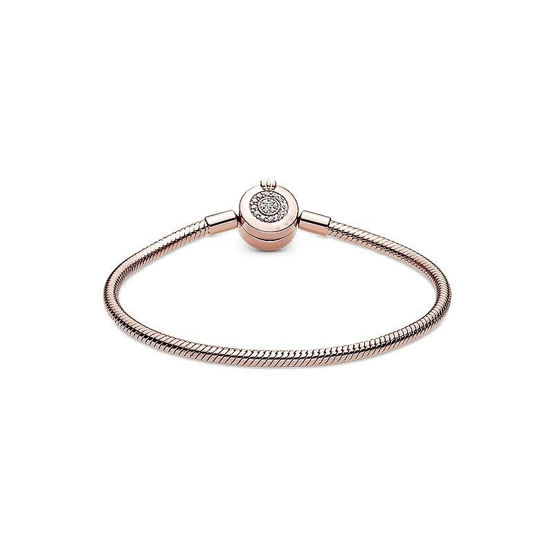

Original 925 Sterling Silver Snake Chain Charm Bracelet Shining Rose Golden Crown O Fit Pand Clips Beads Femmel Jewelry 220409
