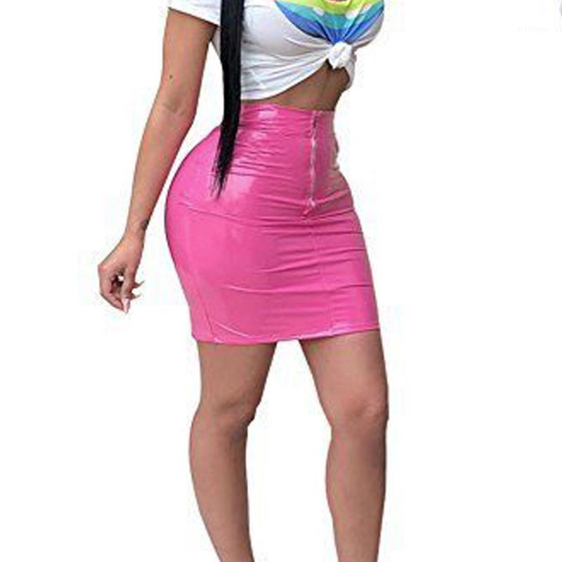 

Skirts Womens PU Leather Wet Look Mini High Waist Zipper Pencil Bodycon Dress, As pic