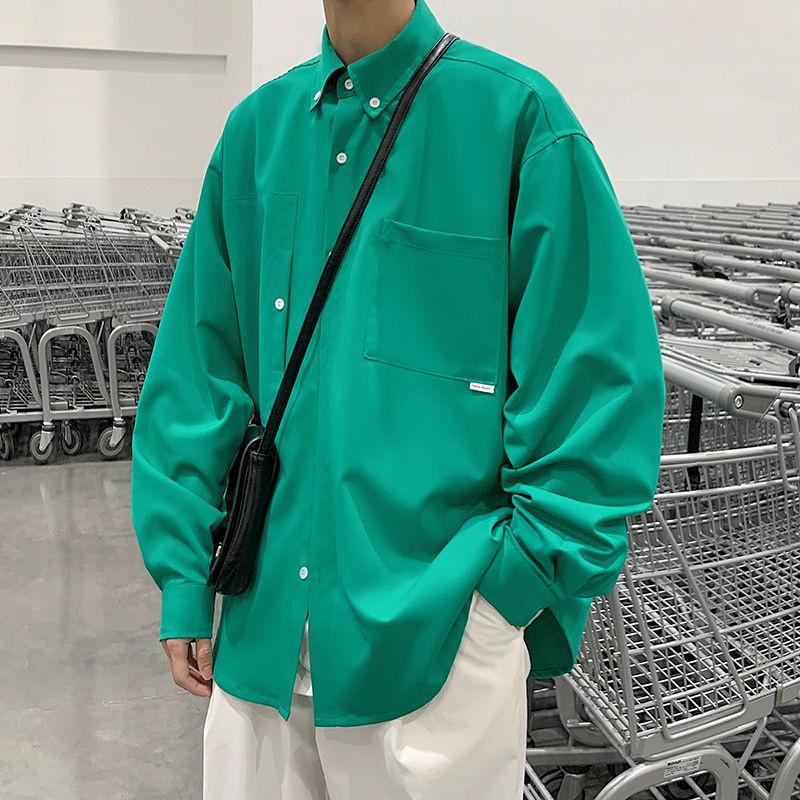

Men's Casual Shirts High Quality Loose Large Size Men Shirt Design Long Sleeve Green Blouses Fashion Pockets Male CardiganMen's, White