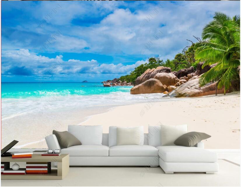 

custom photo mural 3d wallpaper blue sky sunshine beach seascape background painting home decor living room 3D wall murals wallpapers for walls in rolls, Non-woven wallpaper