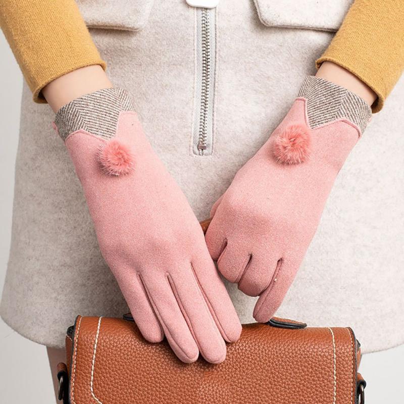 

Five Fingers Gloves Warm Anti-skid Cycling Fur Ball Plush Outdoor Touch Screen Fashion Accessories Velvet Mittens Full Finger