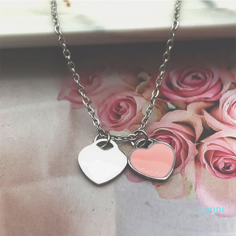 2022 new fashion 10mm 2 heart necklace woman stainless steel blue pink green pendant jewelry on the neck Valentine Day Christmas gifts for girlfrien