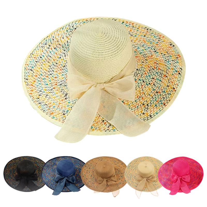 

Wide Brim Hats Fashion Sun For Women Girls Floppy Straw Hat Summer Bowknot Bohemia Beach Cap Ribbon Printing HatWide, Khaki