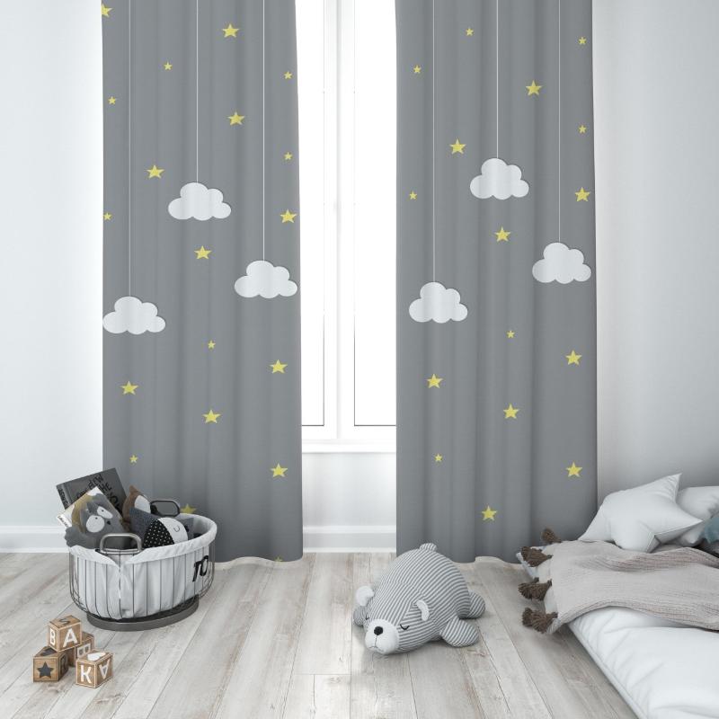 

Curtain & Drapes Star And Cloudy Sky Unisex Baby Kids Room Special Design Canopy Hook Button Blackout Jealous Window Nursey Child, 65x135 cm ( 1 pcs)