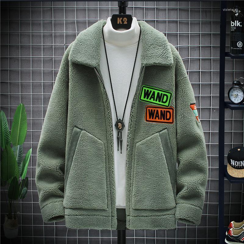 

Men's Trench Coats Autumn And Winter Youth Lapel Cashmere Coat Tide Plush Thickened Jacket Loose Fur One-piece Top Viol22, Black