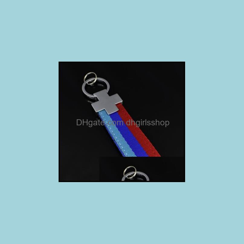 

Keychains Fashion Accessories M Three-Color Sports Standard German Flag Pl Ring Braided Metal Keychain Car Advertising Key Dh4Da