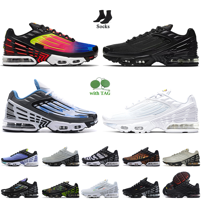 Chaussures de course 2022 Top Mode TN Plus 3 Baskets de créateurs à l'écoute Rainbow Mesh Triple Noir Obsidienne Laser Bleu Crimson Rouge Crater