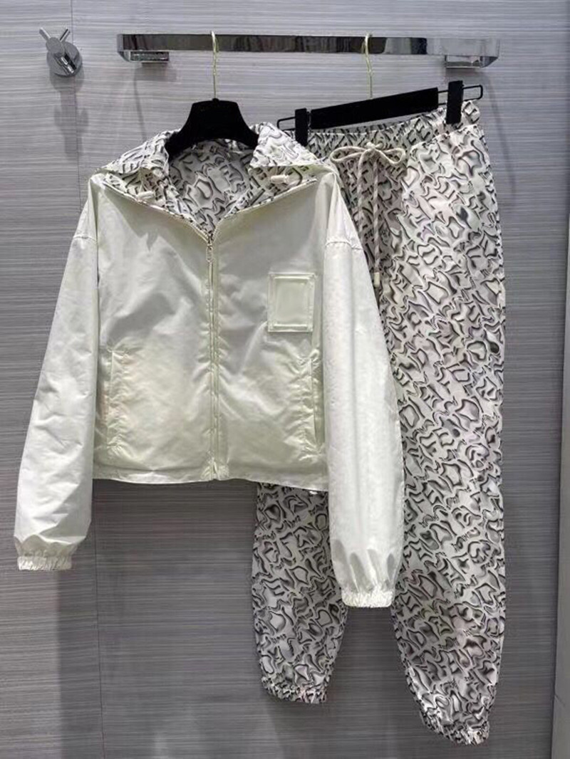 

Womens tracksuits Two Piece Pants suits Fashion Casual Lady Jackets Set Reversible Letter Print quality Hooded Jacket Trench trousers Set -L, I need look other product