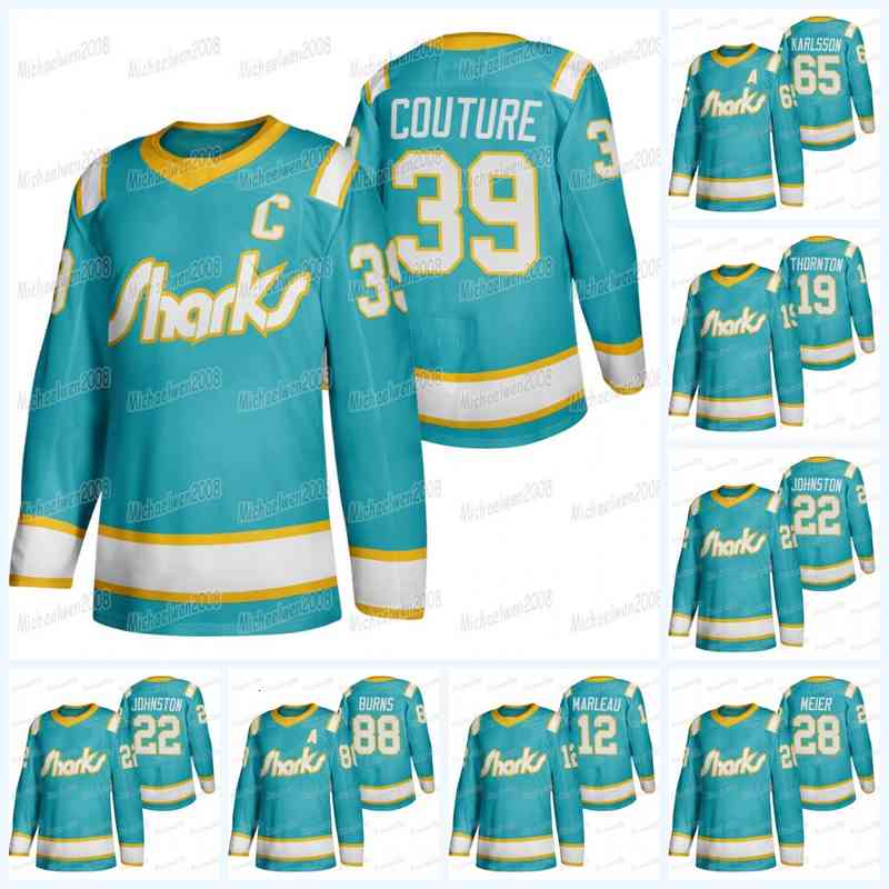 custom San Jose Sharks 2020 Throwback Jersey Tomas Hertl Timo Meier Brent Burns Erik Karlsson Joe Thornton Joey Johnston Martin Jones-image-767293320