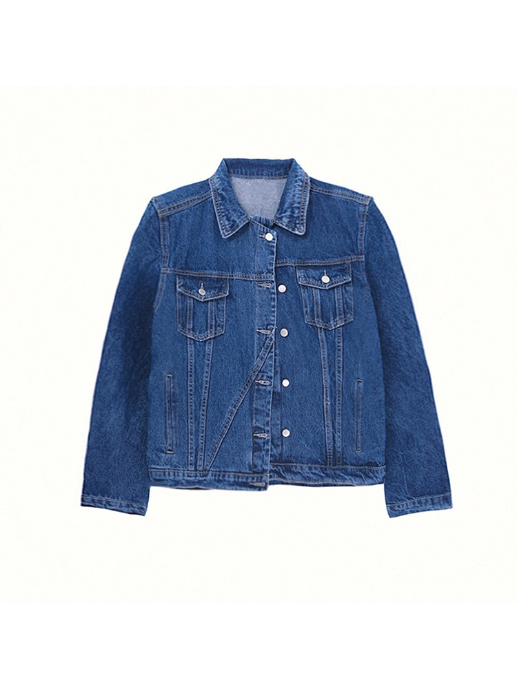 

Vintage Women Jacket 2022 Autumn Winter Denim Jackets Blue Jeans Coat Turn-down Collar Outwear Bomber Jacket