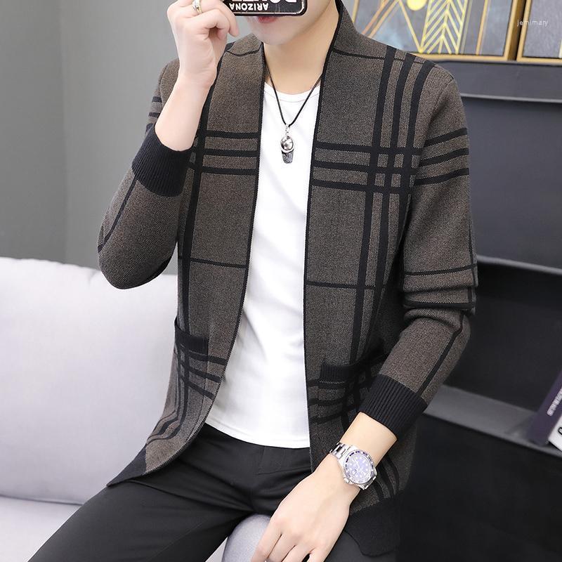 

Men's Sweaters Cardigan Knitted Sweater Autumn And Winter Jacquard Slim Fit Turn-down Collar Japanese Clothing Cotton Jemi22, Khaki