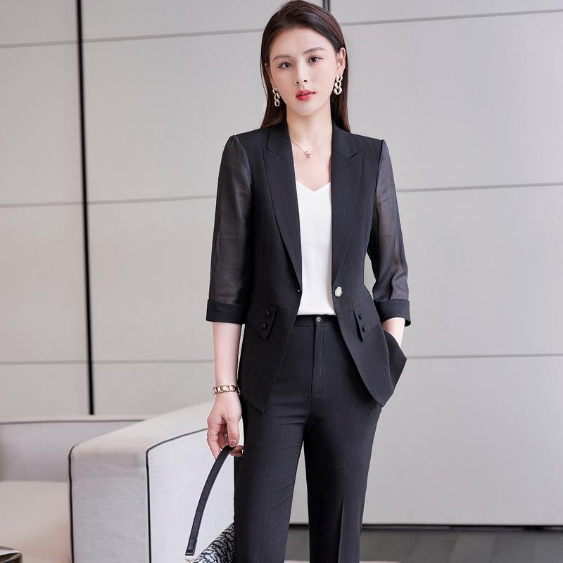 

Women' Two Piece Pants Ladies Black Blazer Women Pant Suits Half Sleeve Jacket Sets Work Business Office Uniform Style PantsuitsWomen, Blazer only