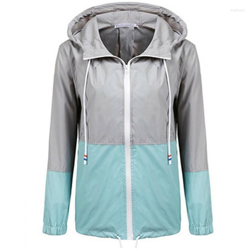 

Women' Jackets 2022 Winter Autumn Long Sleeve Waterproof Raincoat Outdoor Hooded Rain Jacket Windbreaker Ladies Slim Zipper Coats -2XL, Gray
