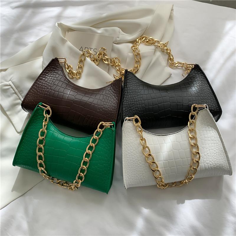 

Evening Bags Fashion Women's Bag Crocodile Pattern Shoulder Trendy All-match Handbags For Women 2022 Luxury Leather Tote BagEvening, Black