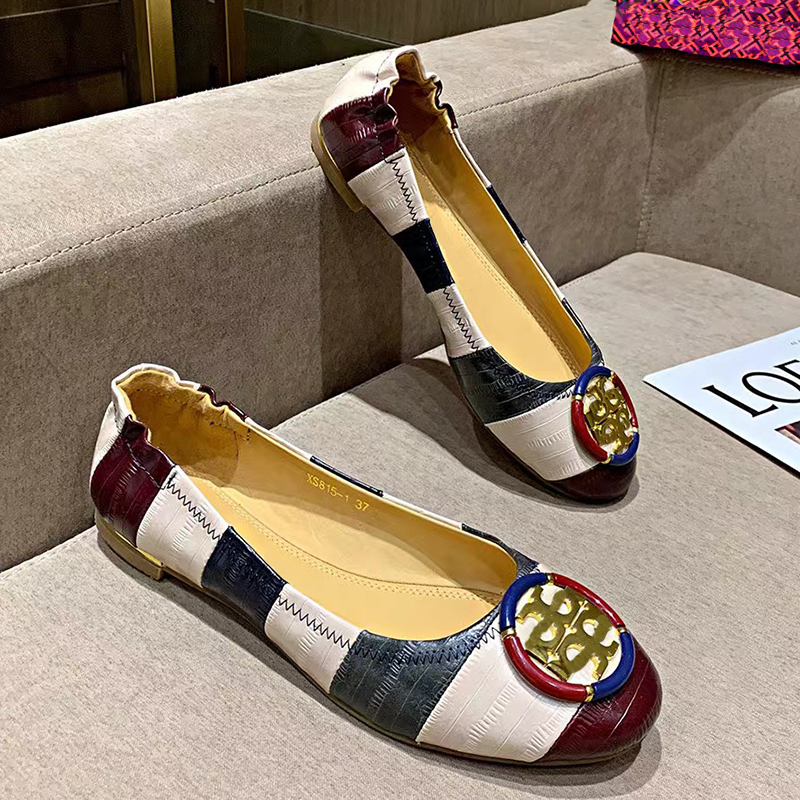 

Top luxury classic flat shoes women's spring and summer new leather round head comfortable outdoor soft sole one foot ballet dancing Beanstalk shoes, Blue
