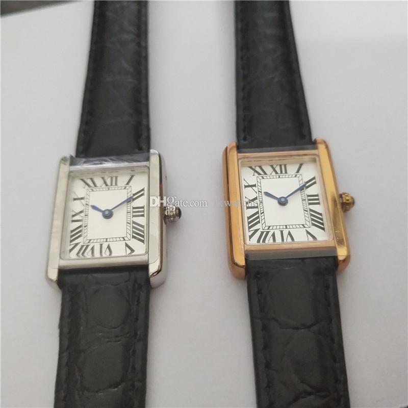 

Wristwatches Man Women Fashion Gold Case White Dial Watch Quartz Movement Leather Strap Dress Watches 07-4, Silver 25mm black