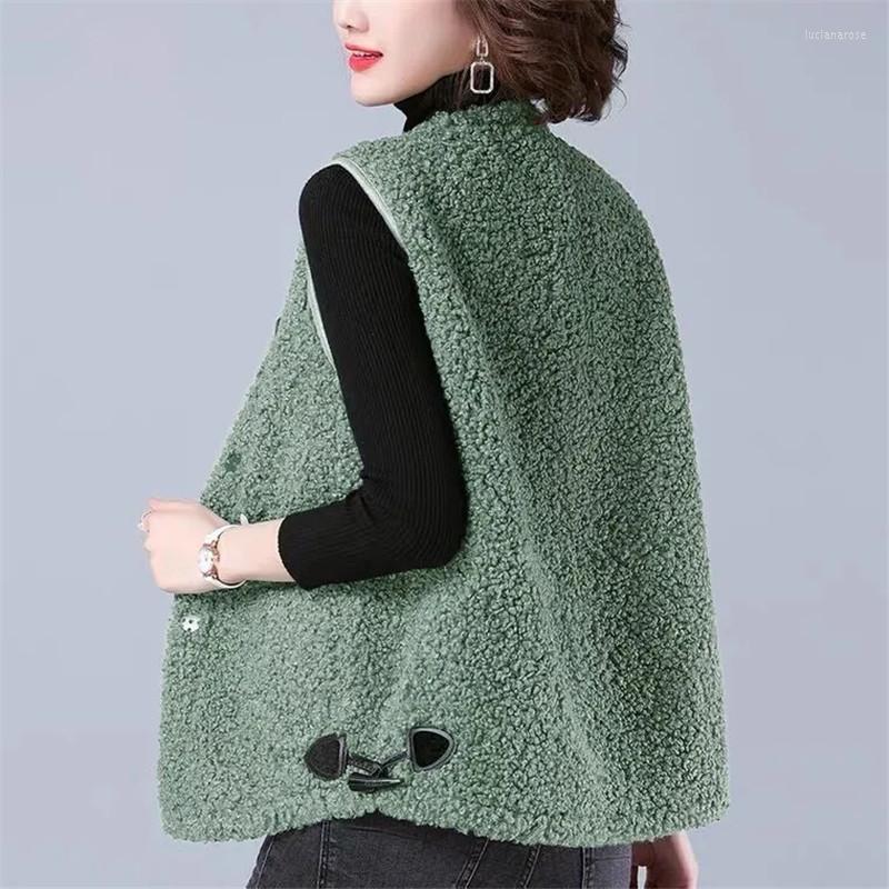 

Women's Vests Lamb Wool Vest Jacket Korean Fashion Short Casual Waistcoat Autumn Winter O Neck Sleeveless Gilet Solid Chaleco Mujer Luci22, Green