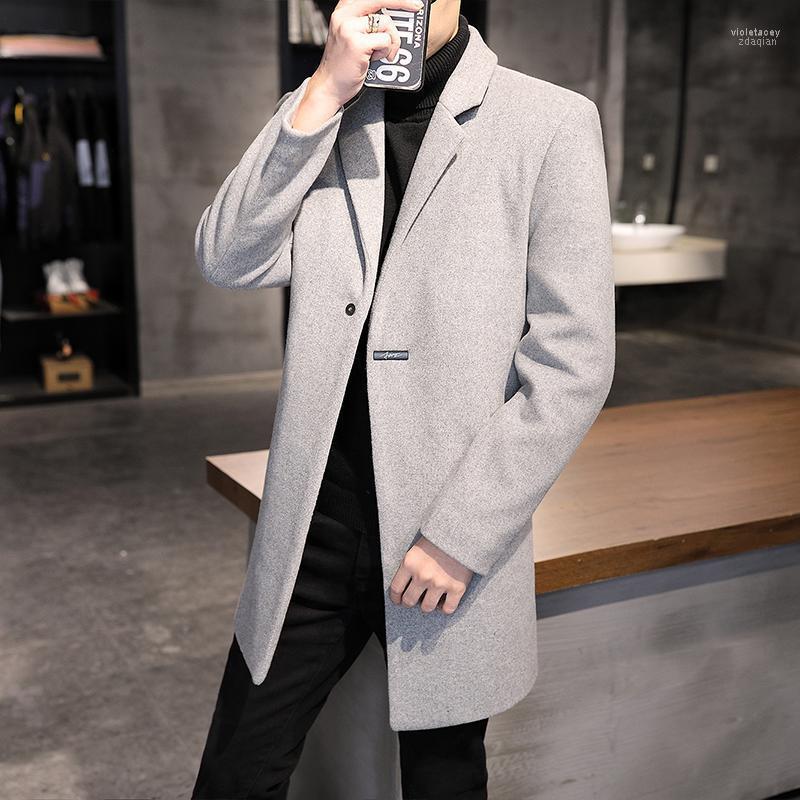 

Men's Wool & Blends Men Winter Coat Fashion Turn-Down Collar Warm Thick Woolen Pea Male Trench Overcoat Viol22, Black