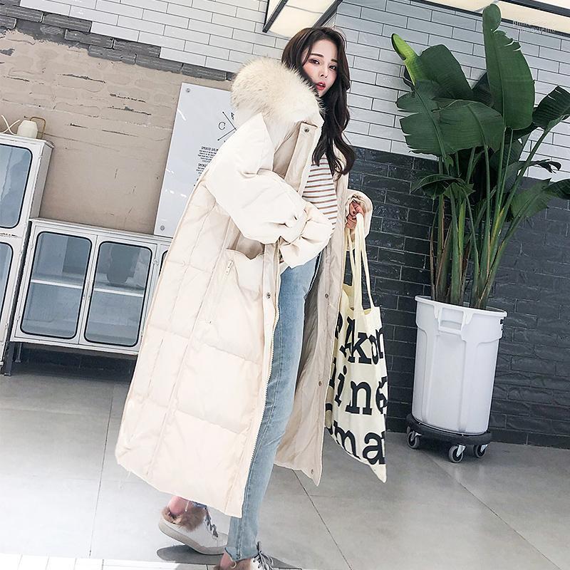 

Women' Down & Parkas Jacket Woman Cloth 2022 Korean White Duck Coat Female Luxury Faux Fur Hooded X-Long Women Coats 01 Phin22, Black