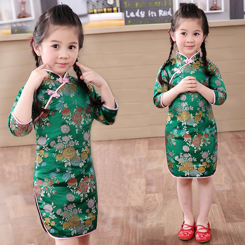 

Ethnic Clothing Spring Baby Girls Chinese Children Traditional Dresses For Kids Year Embroidery Flower Clothes Dress QipaoEthnic